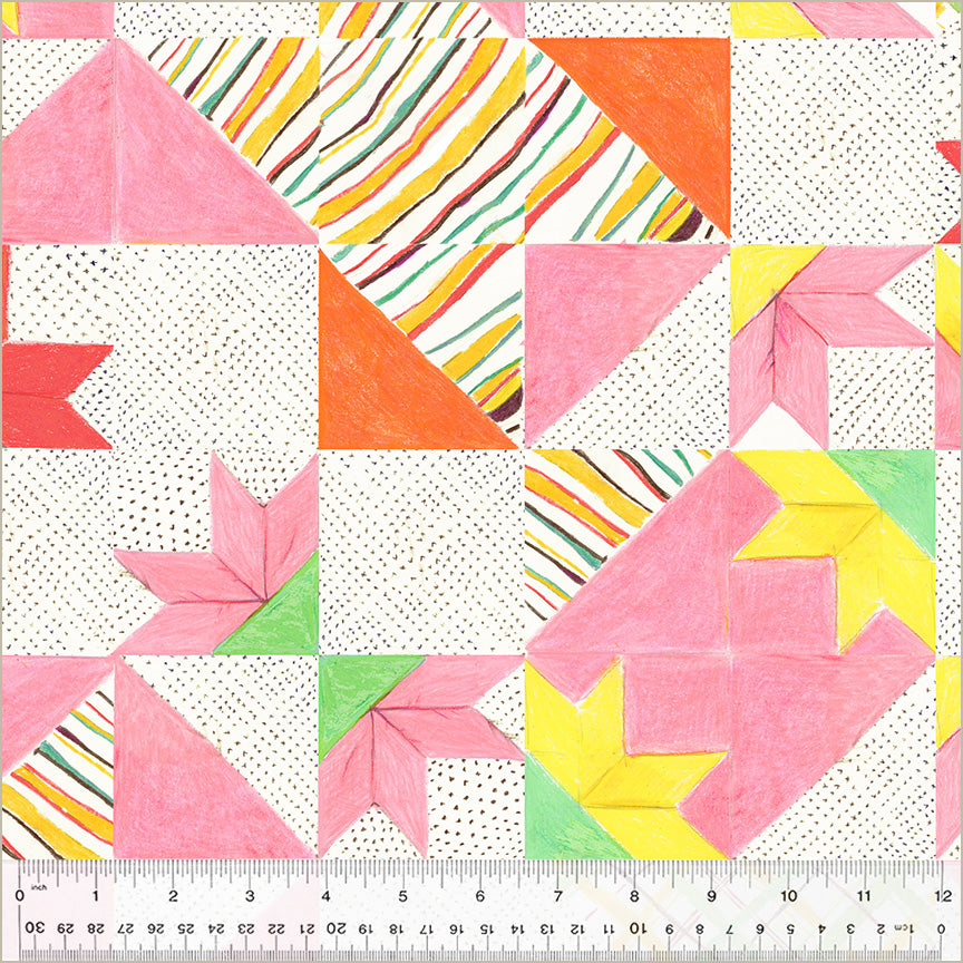 PRE-ORDER, Bee's Quilt in White, By Hand Collection by Heather Ross for Windham