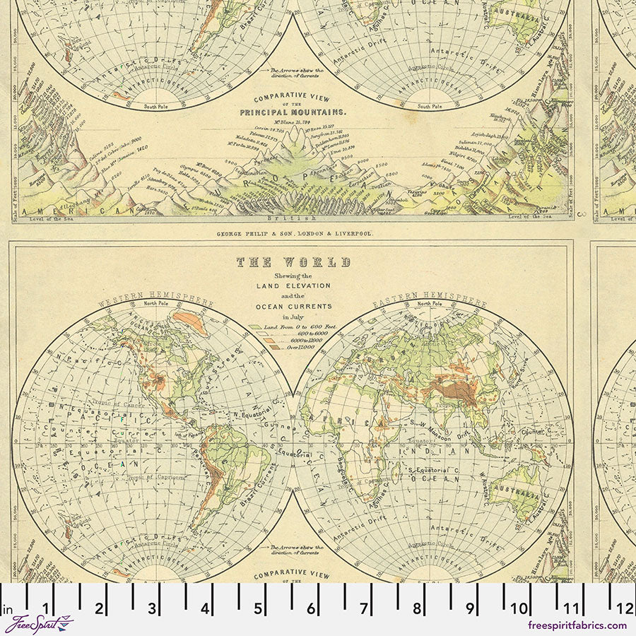 Map in Green from Eclectic Palette Green by Time Holtz for Freespirit, PWTH263.Green