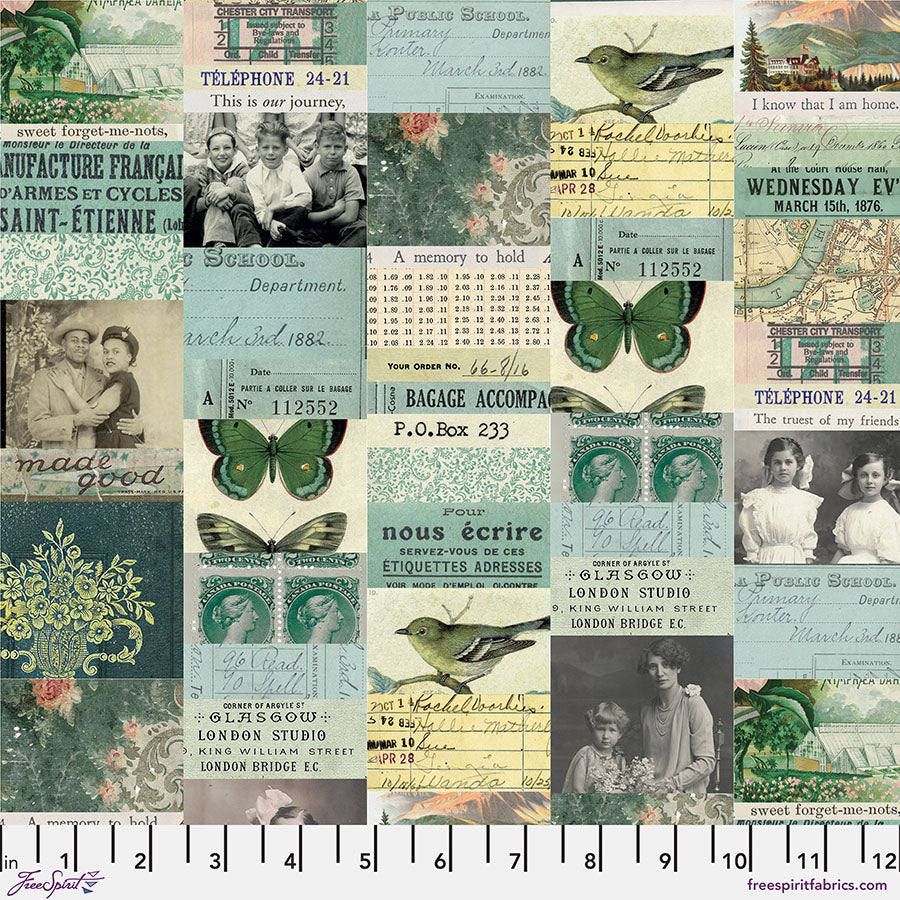 Collage in Teal from Eclectic Palette Teal by Tim Holtz for Freespirit, PWTH270.Teal