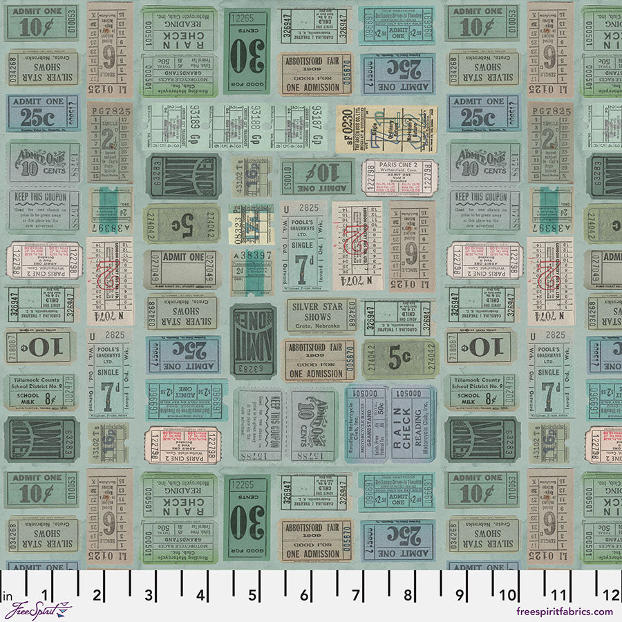 Tickets in Teal from Palette Teal by Tim Holtz for Freespirit, PWTH272.Teal