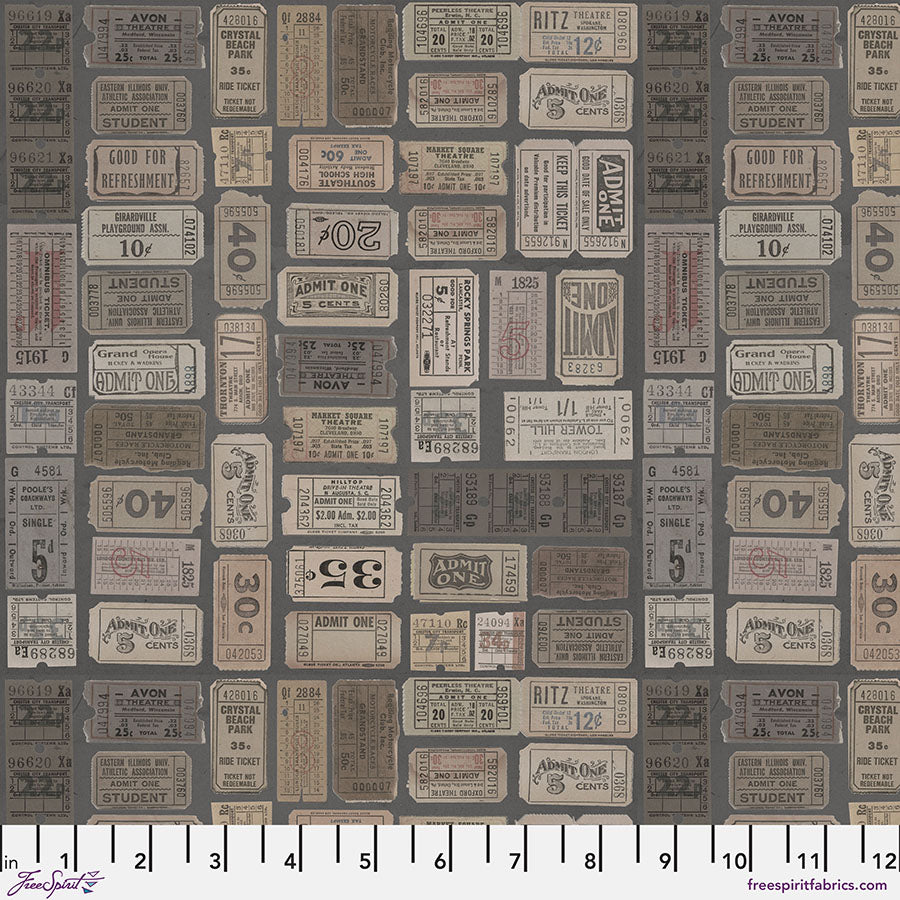 Pre-Order Tickets in Charcoal from Palette Charcoal by Tim Holtz for Freespirit